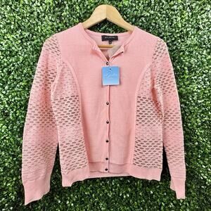 St‎ John Cardigan Blush Pink Knit Lace Look Detail NWT